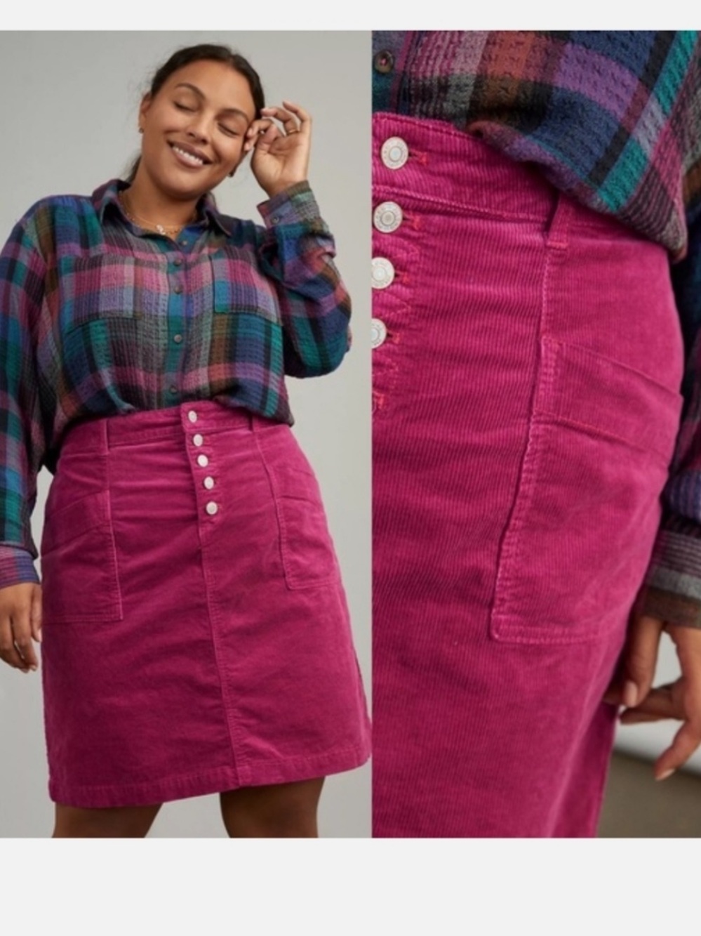 NWT Anthropologie Pilcro Talia Corduroy Skirt Fuchsia Pink size 2 Pockets $98